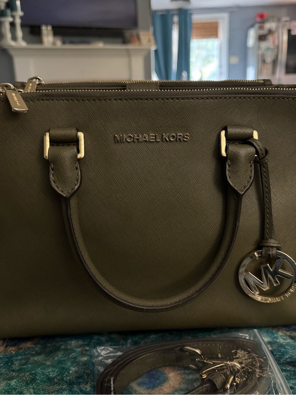 Michael Kors Black Saffiano Satchel with MK Charm